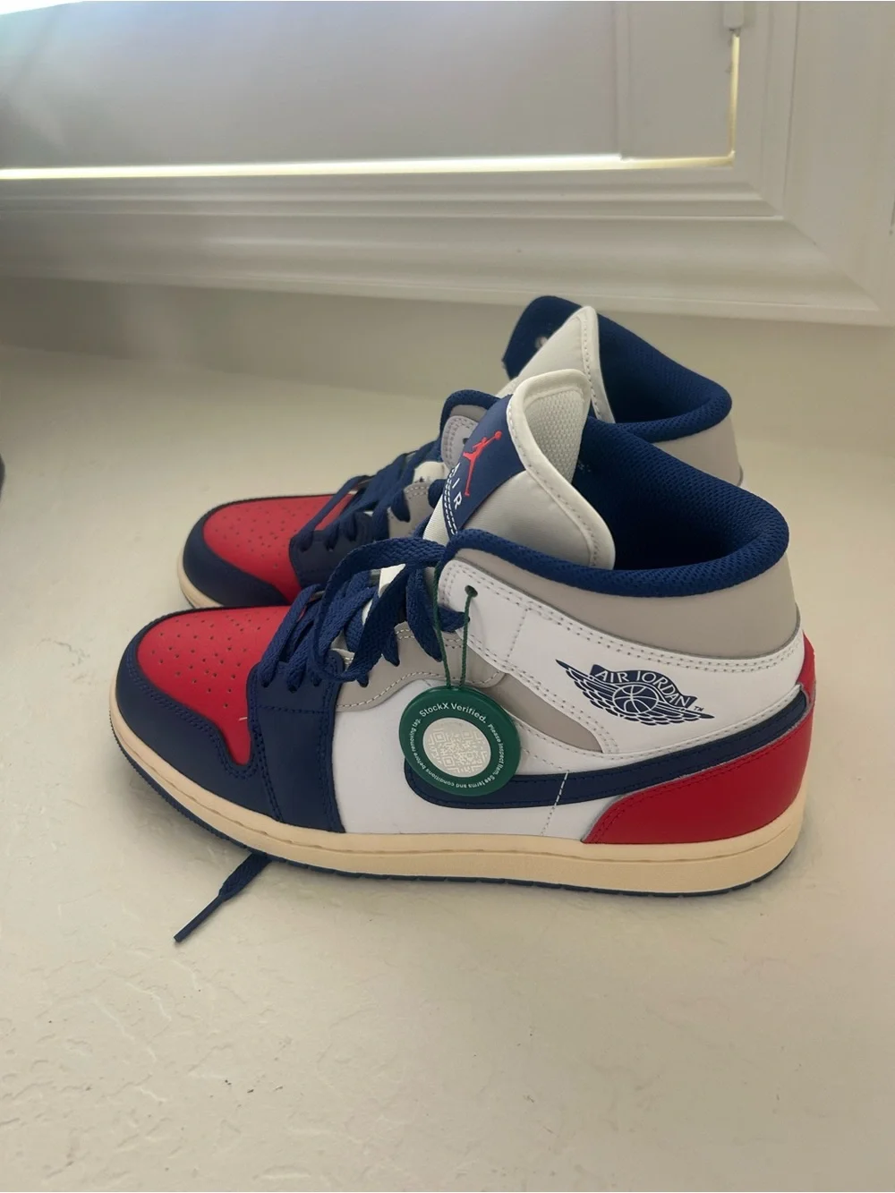 Jordan Mid-Top Sneakers in Red, Navy & White